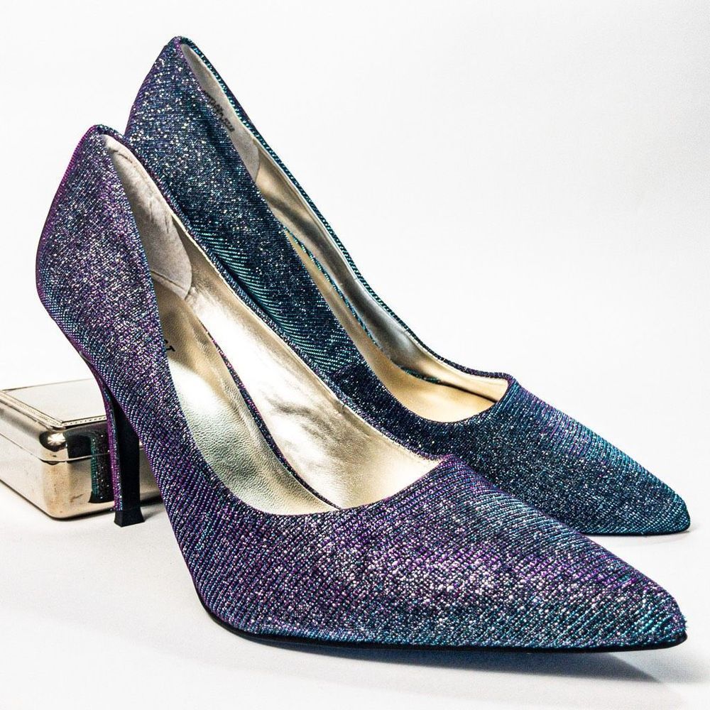 Nine West Iridescent Purple-Blue Pointed Toe Heels